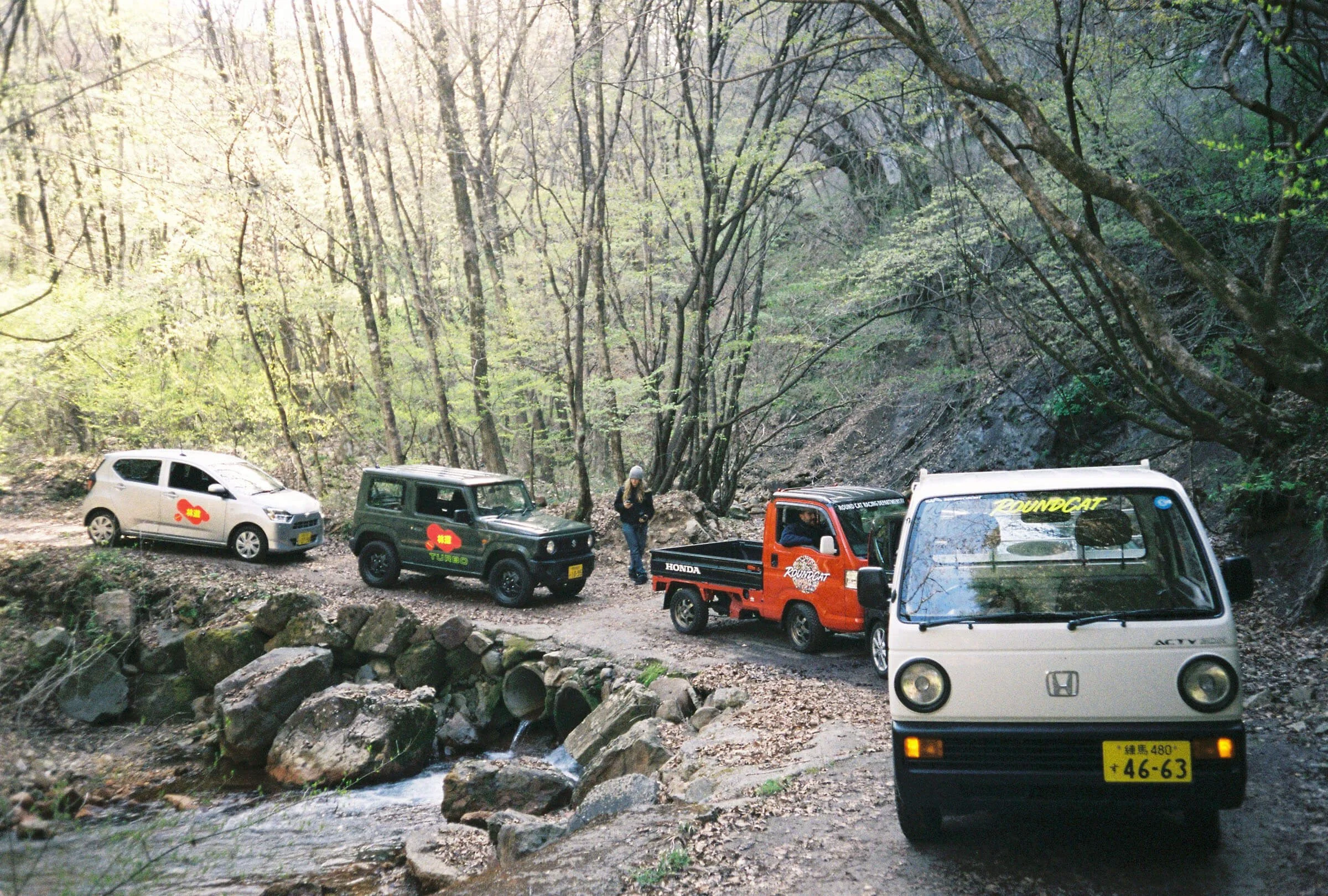 Kei cars on forest road Gunma RoundCat Rally.jpg