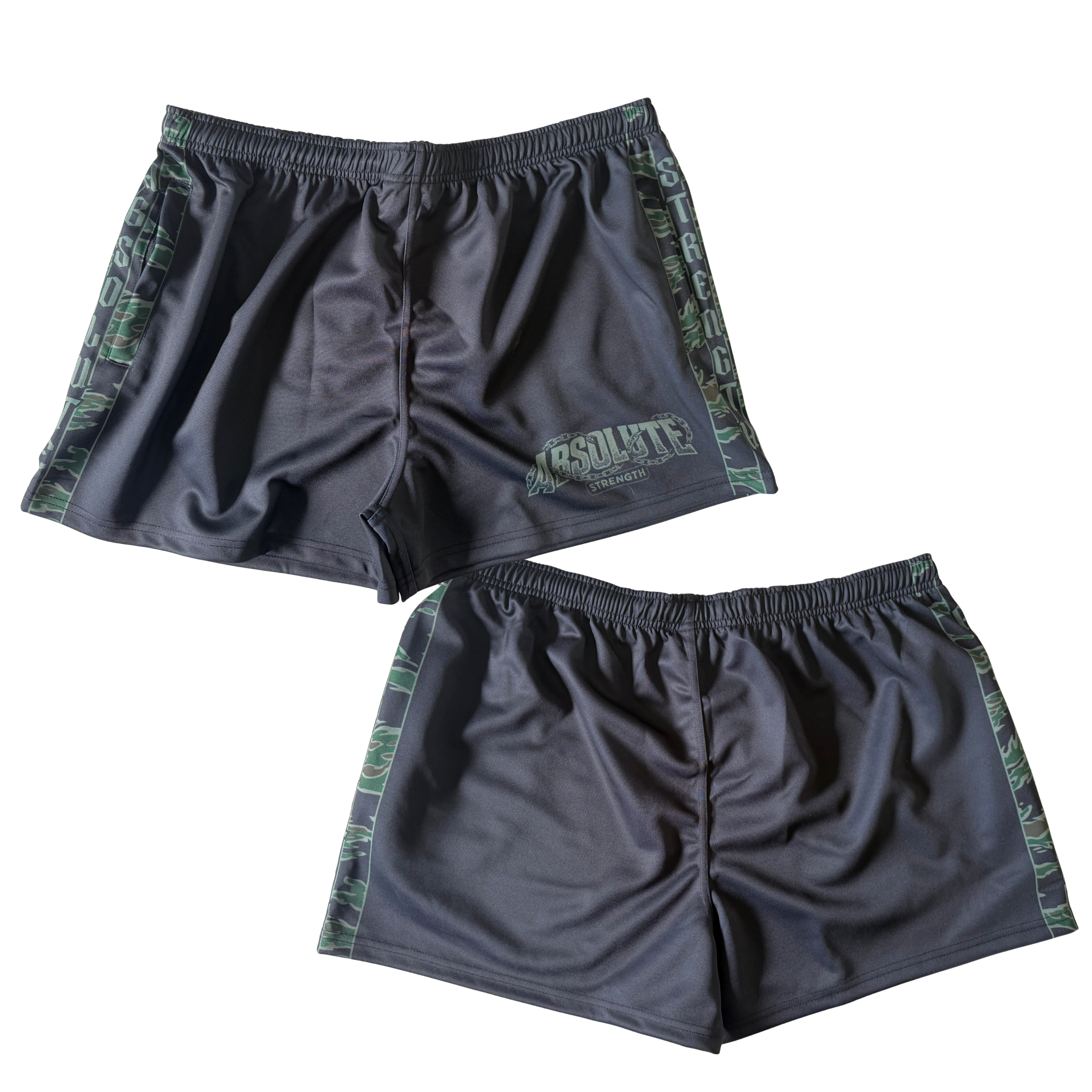 Black Camo Stripe Training Shorts With Zip Pockets
