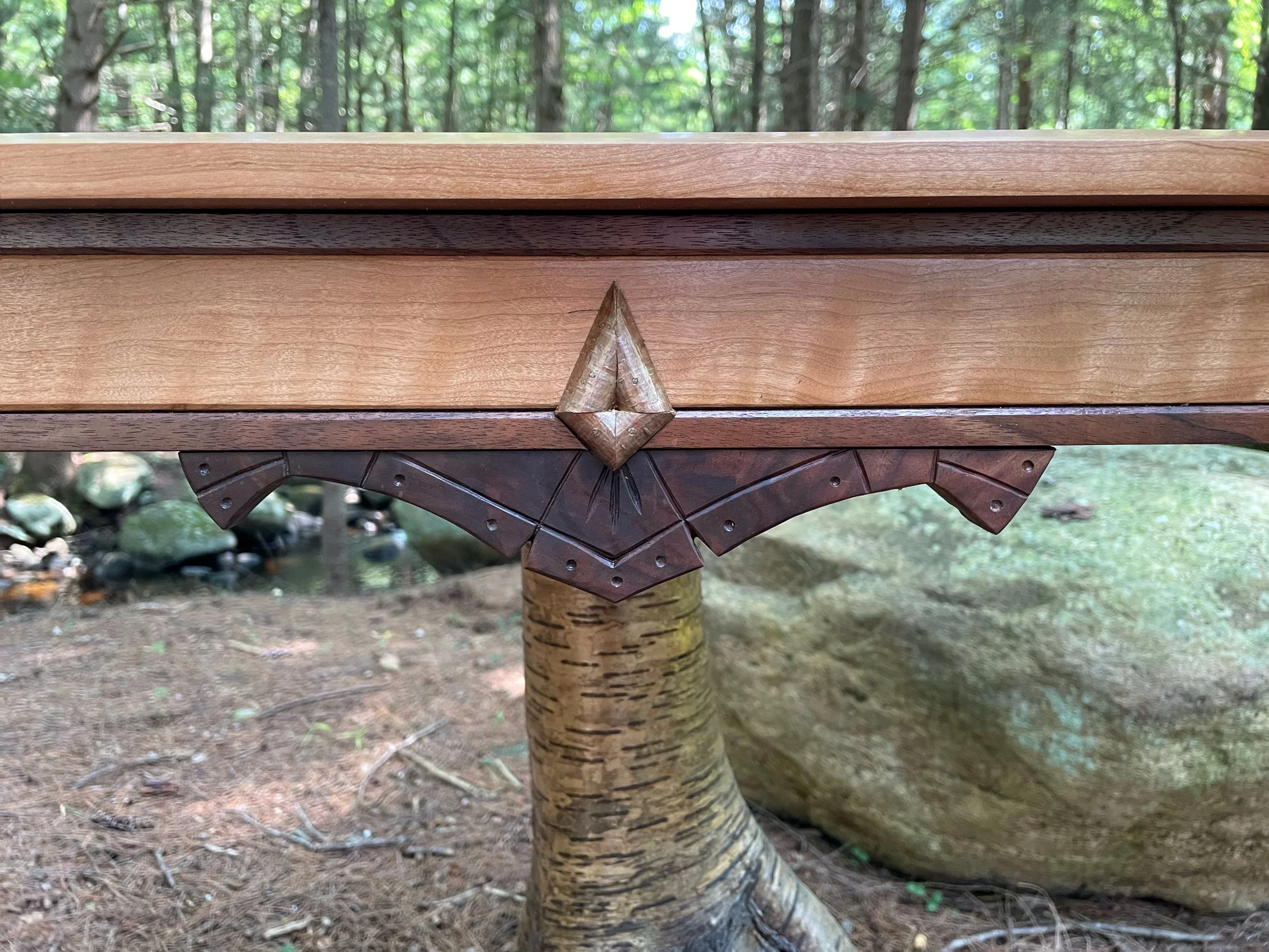 Curly Cherry and Yellow Birch Side Table by Hope Falls Rustic