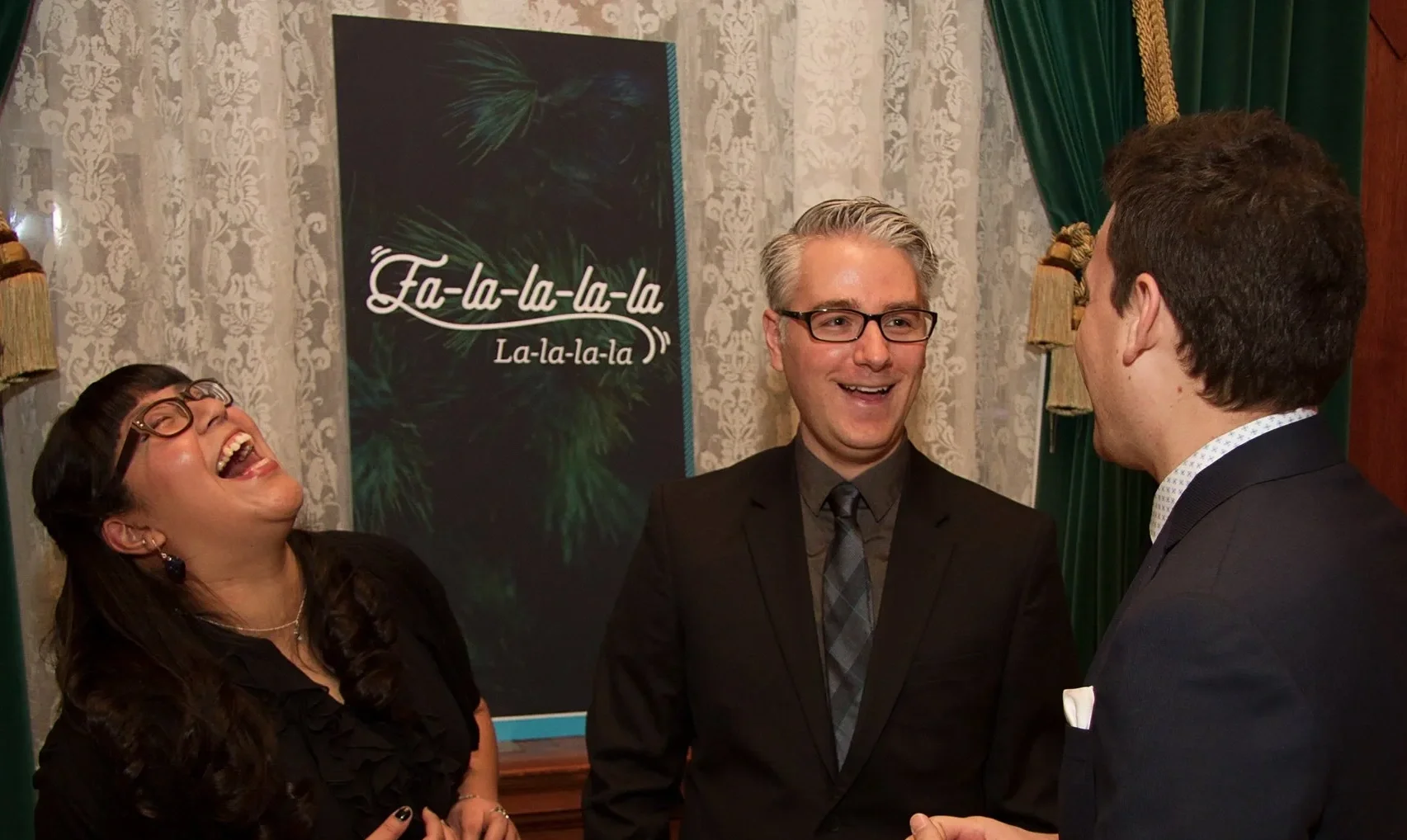 Patrick Gregoire performing close-up mind reading for guests at a Winnipeg holiday party