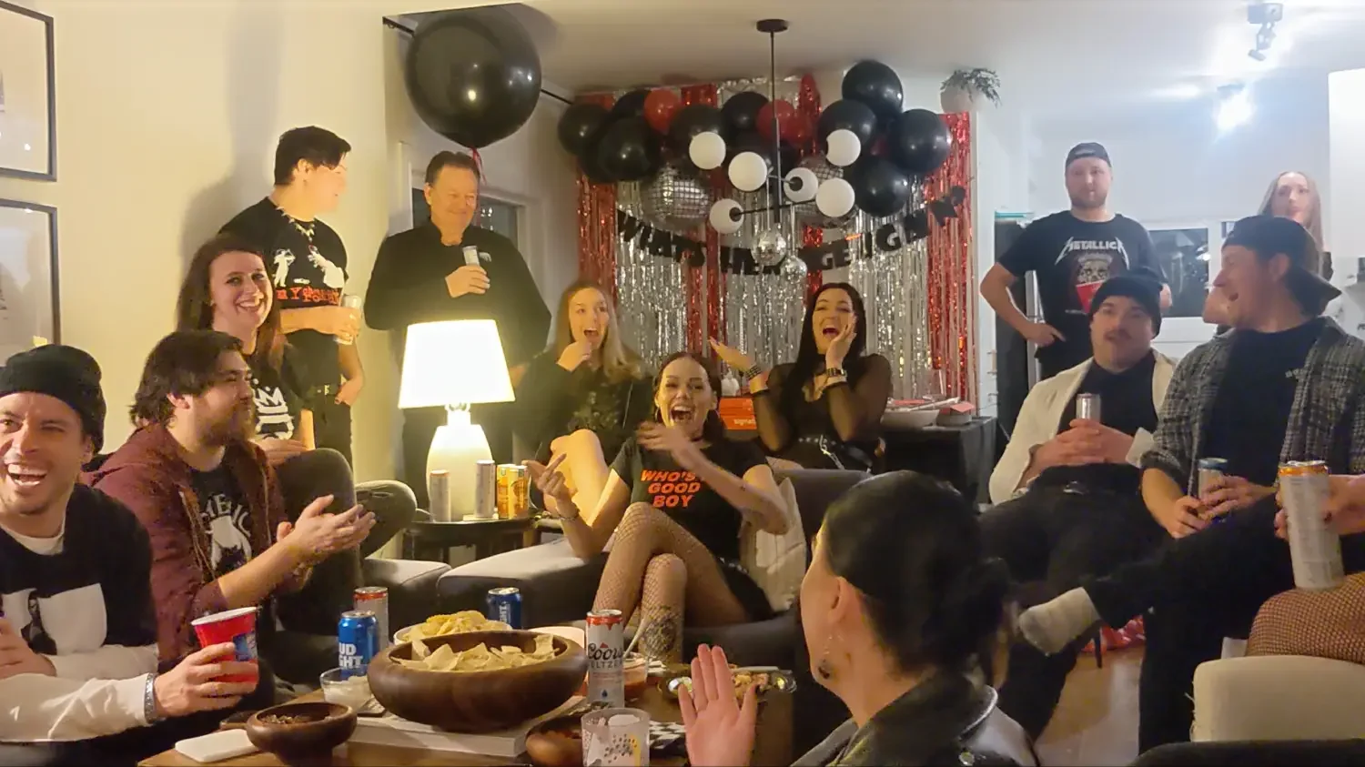 living room with 20 guests freaking out during house party mentalism show by Patrick Gregoire