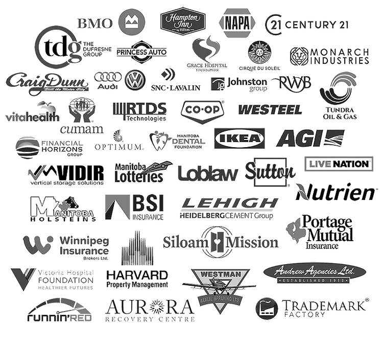 a variety of corporate client logos of Winnipeg magician and mentalist Patrick Gregoire