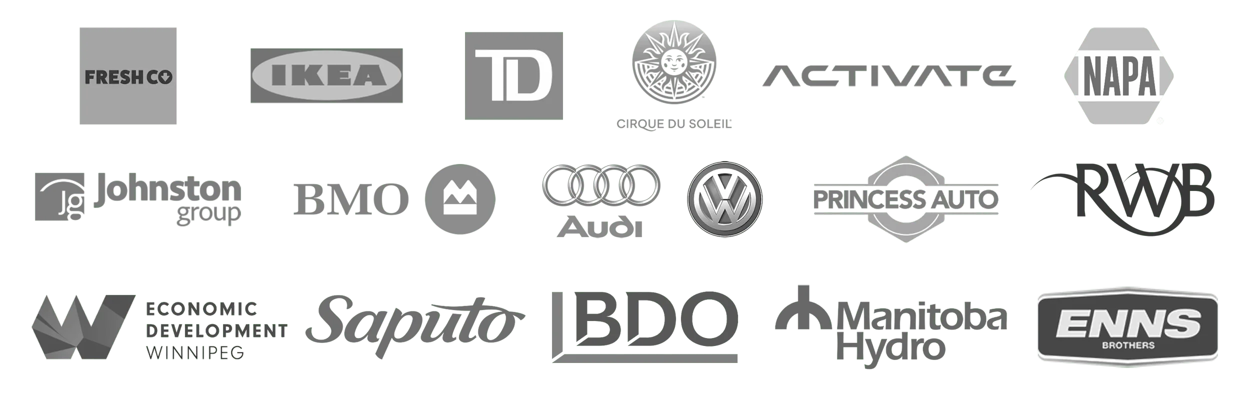 images of various corporate clients of Winnipeg magician and mentalist Patrick Gregoire