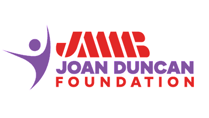 Logo of the Jame Joan Duncan Foundation featuring a purple human figure with outstretched arms, and the foundation's name in red and purple text.