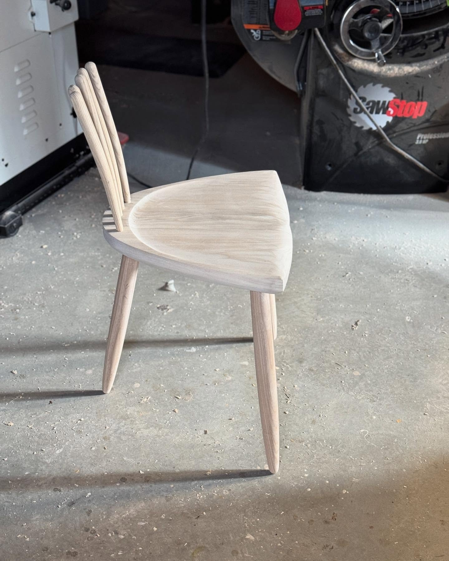 Started new version of chair today. Carved seat and no stretchers. #chairs #seating #woodworking #woodturning #furnituremaking