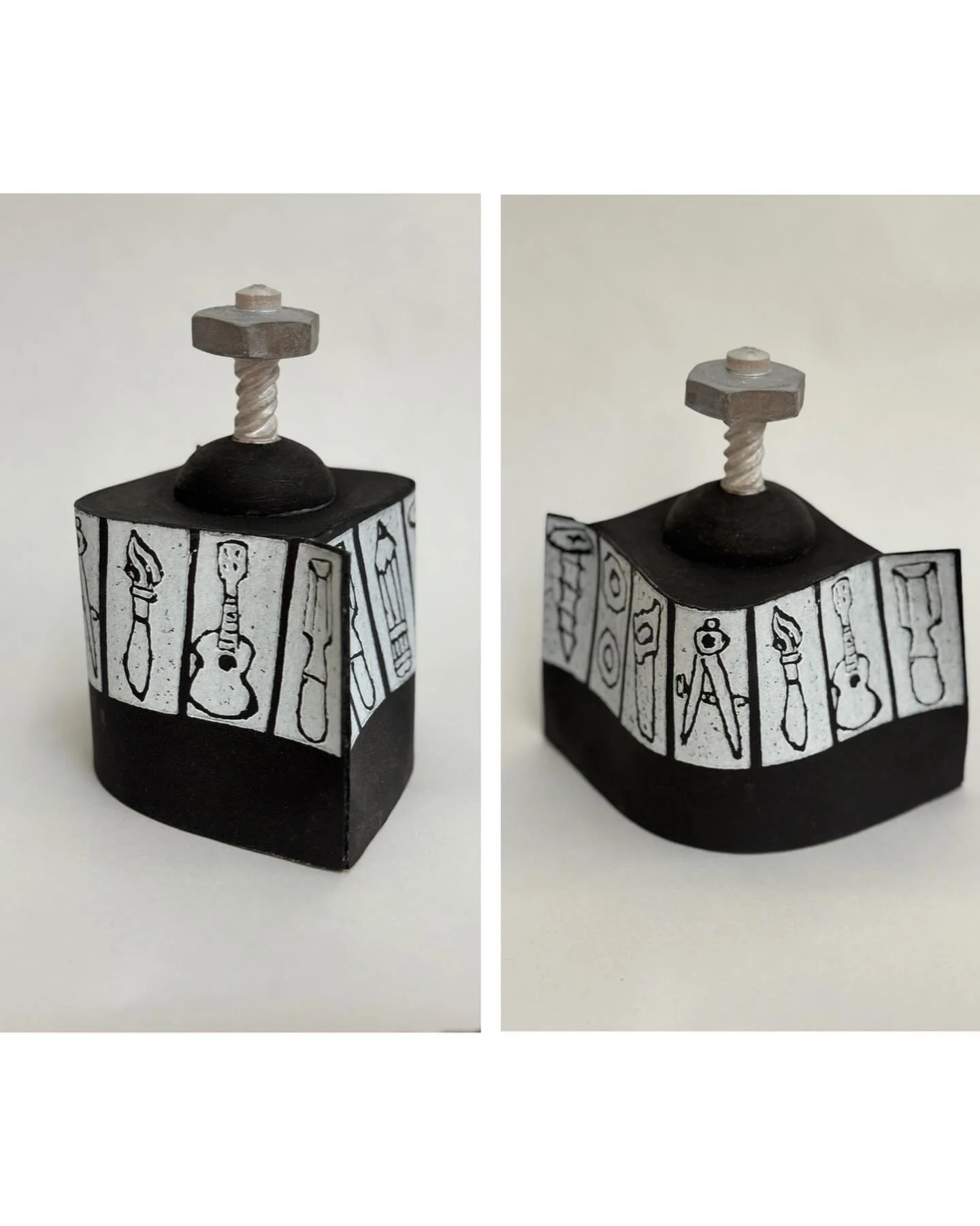 Made this demo vessel last week while teaching, When Printmaking and Woodturning Collide , at Peters Valley Craft School.  #printmaking #woodturning #rooledprints #boltsandscrews #carving #papervessels
