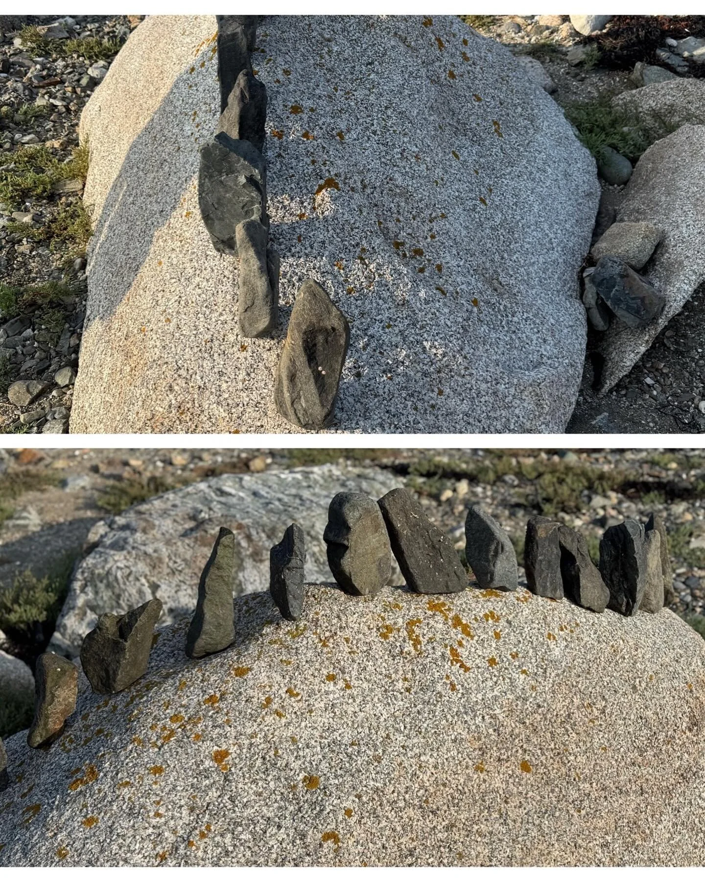 Walking along the beach in Vinalhaven Maine I came upon this prehistoric sculptural dinosaur in the sand sculpture! Each rock perfectly fit to the slant in the boulder. Whoever did this it was so appreciated and admired!!!!
#earthart #rocksculpture #