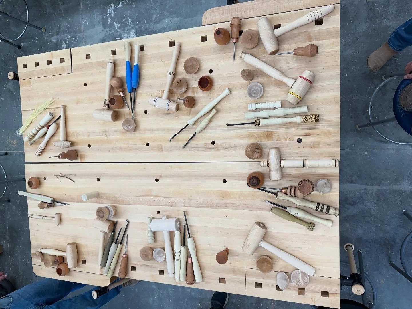 Awesome students this week came to The Center for Furniture Craftsmanship to see what turning was all about! They made turning tools and then made other tools with those tools. Awls, mallets , tool handles and little bowls, vessels and some lidded co