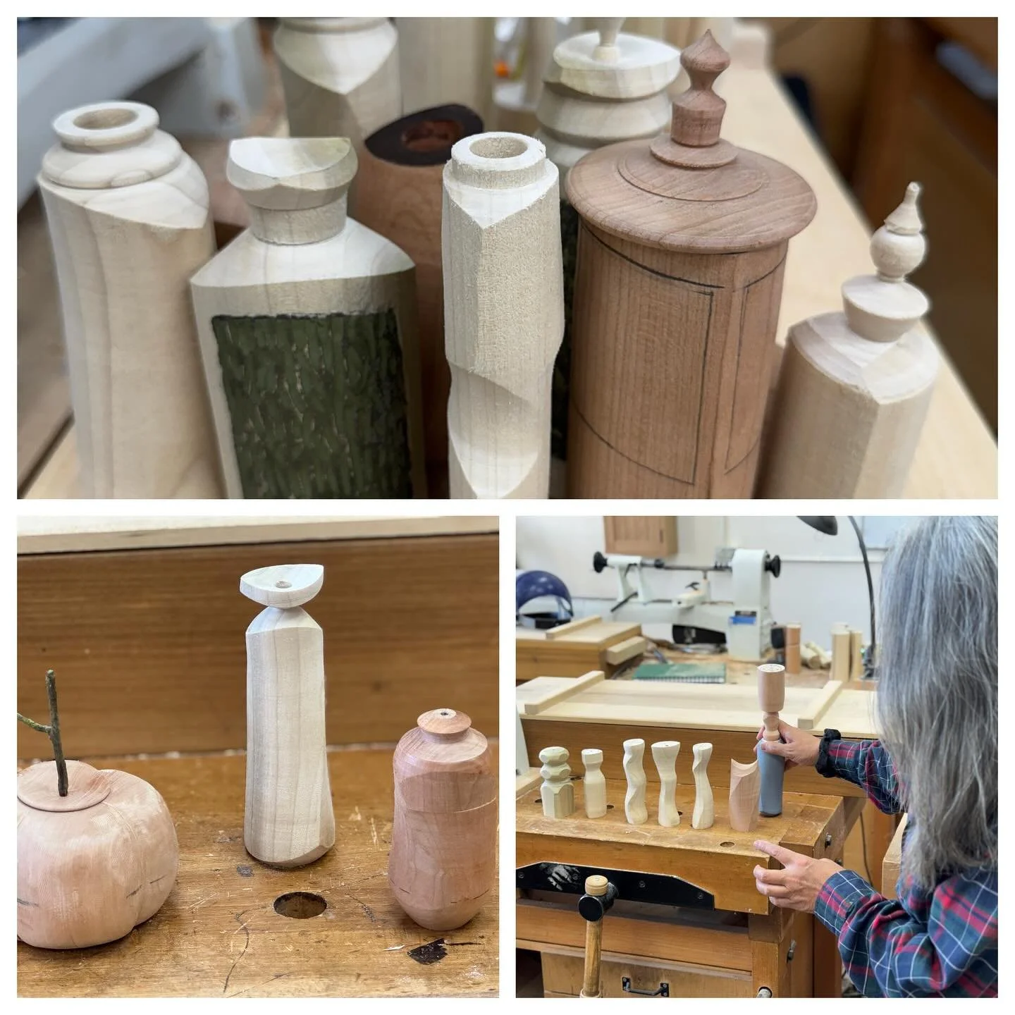 I have just returned from Port Townsend Washington after a week of teaching , Off Set Turning for Artists and Woodworkers! What a great class!!!
#porttownsendschoolofwoodworking  #woodworking #woodturning #containers #sculpturalshapes #latheaspowerca