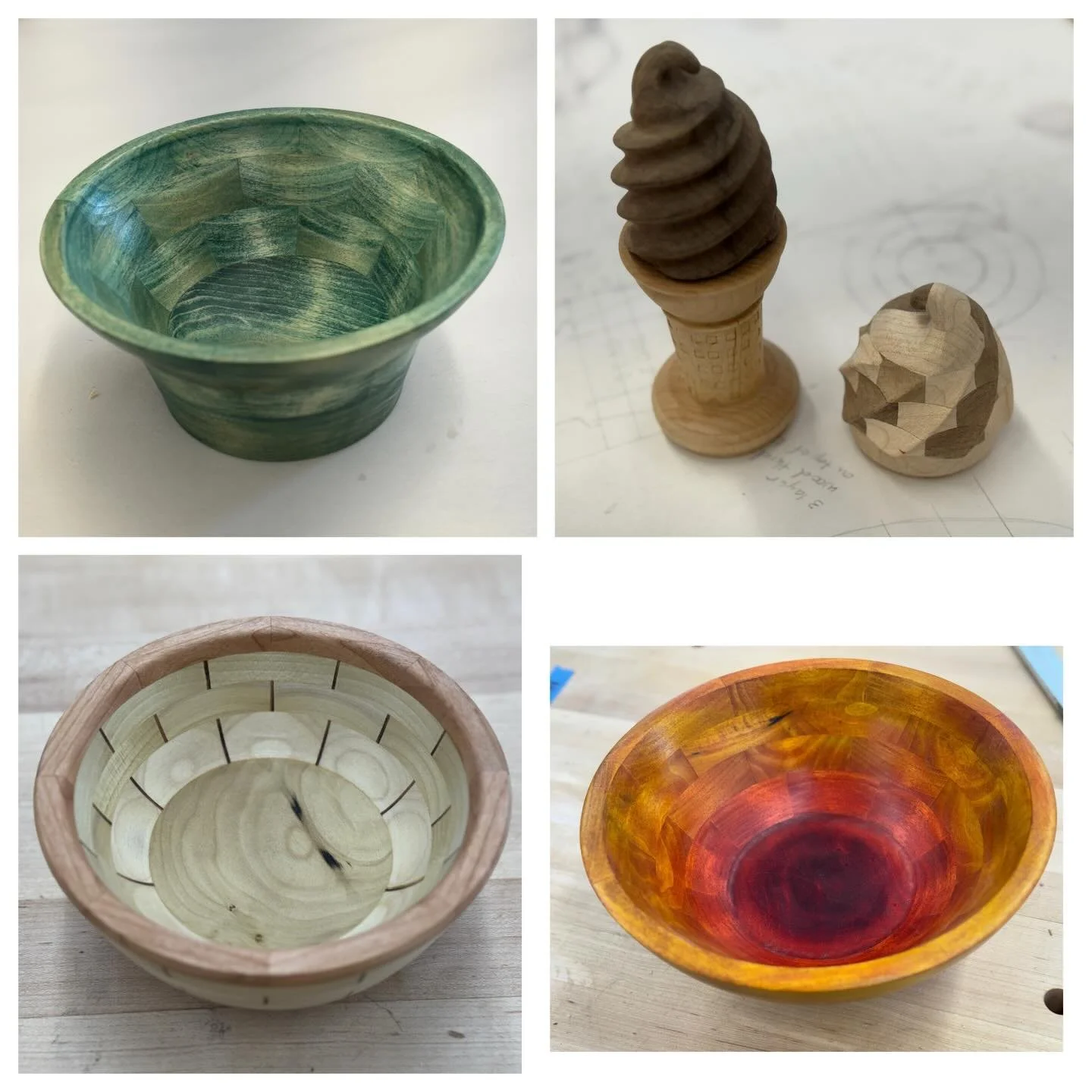 Its the end of segmenting week at The Turning Intensive @woodschoolmaine ! Here are the first group.  #woodturning #segmentedturning #woodworking #constructingbowlblanks