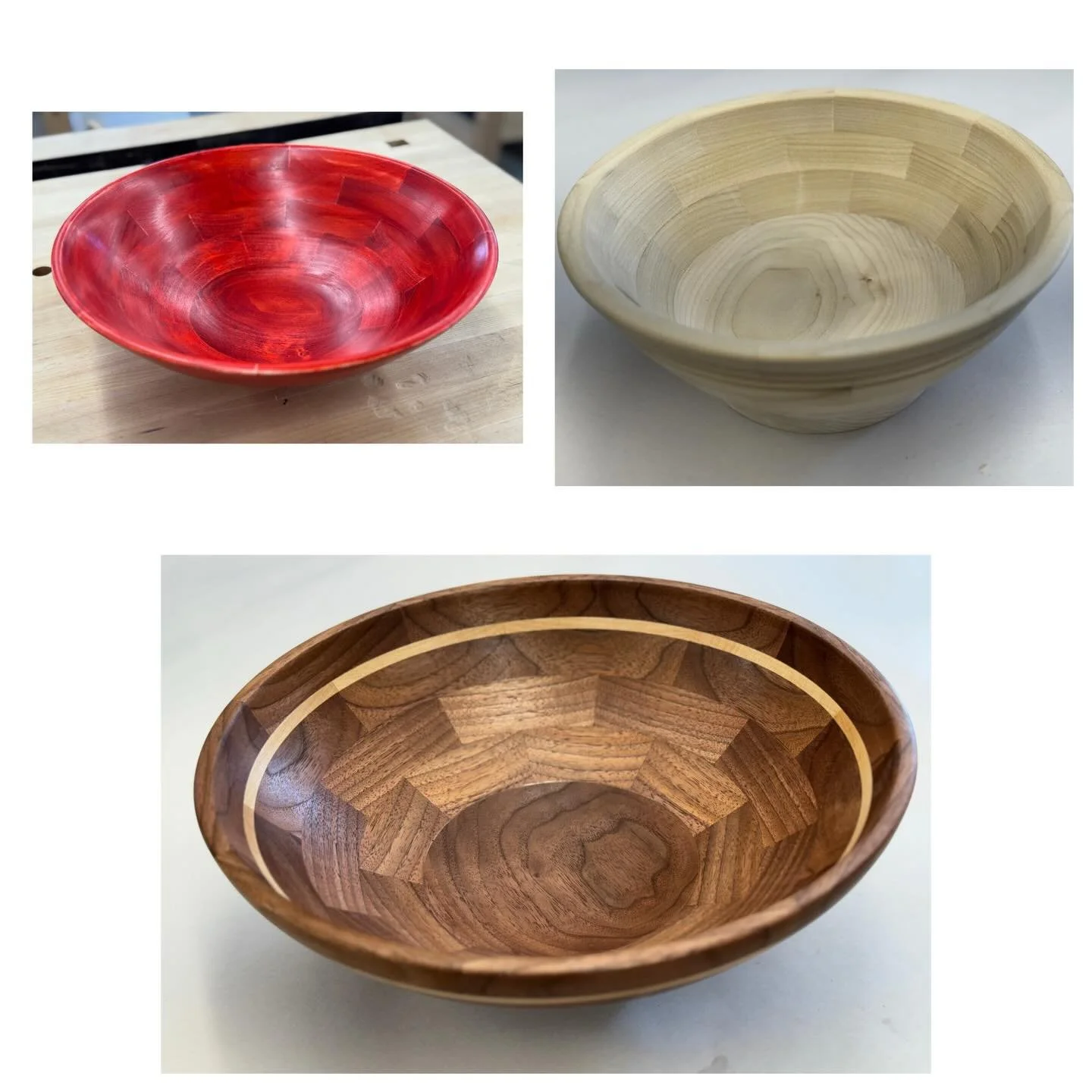 A few of many segmented pieces from segmenting week at The Turning Intensive. @woodschoolmaine  #segmenting #segmentedturning #woodturning #woodworking