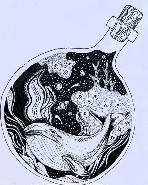 Whale in a bottle illustration