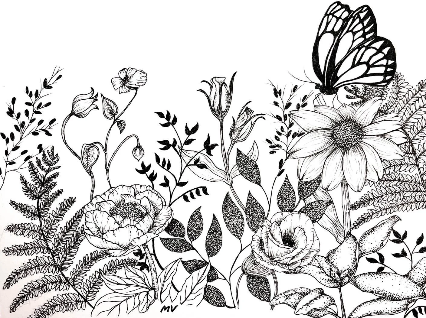 Floral Scene Illustration