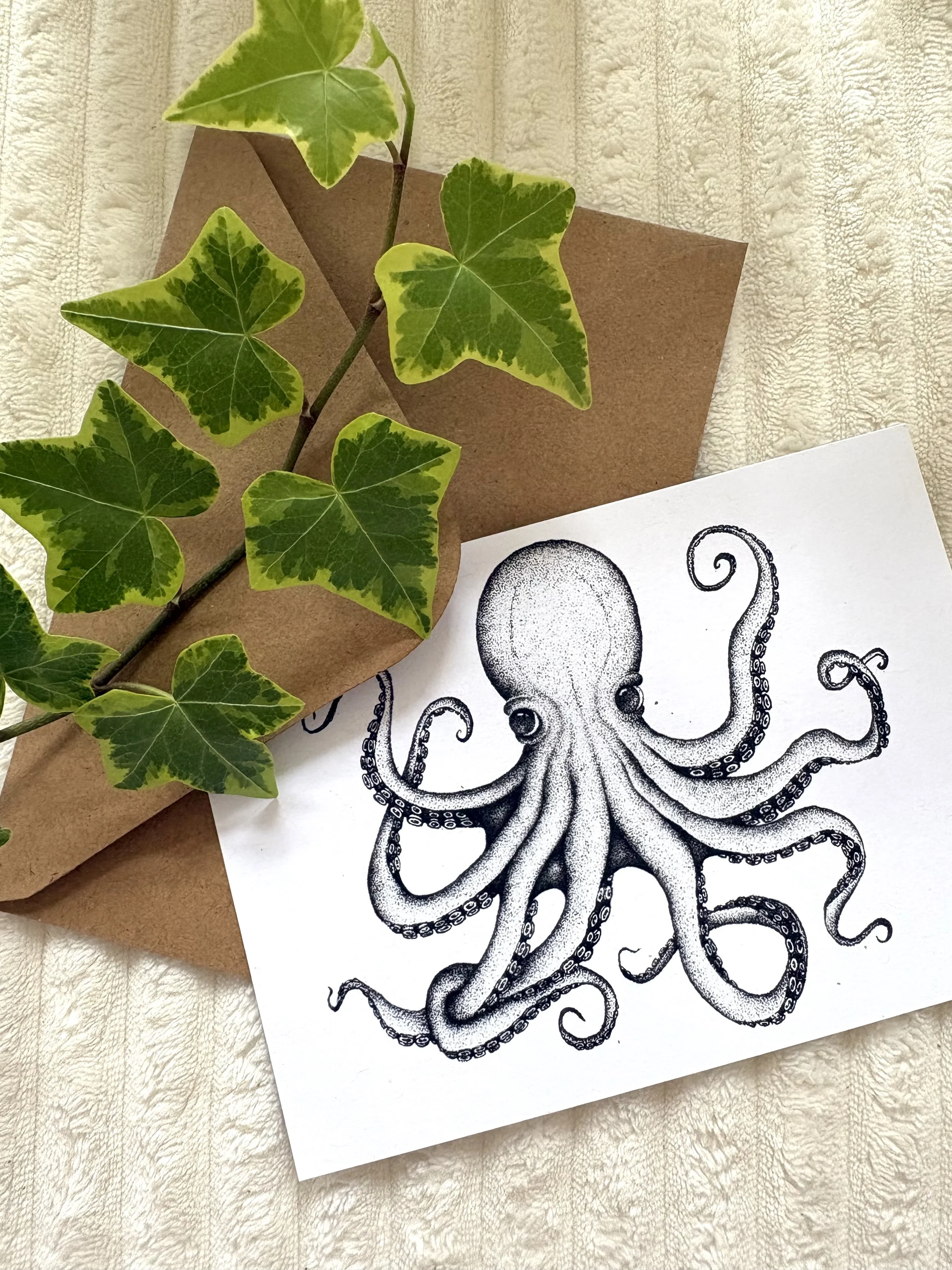 Dotwork Octopus, Sea Creature Greeting Card print (A6 Recycled Paper)