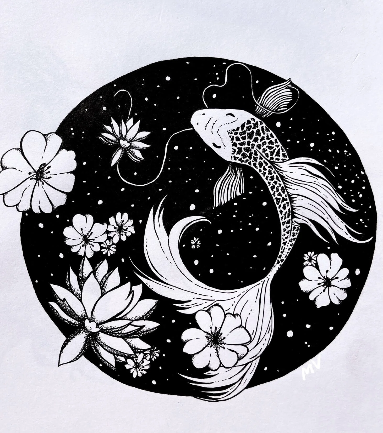 Fish and flower illustration