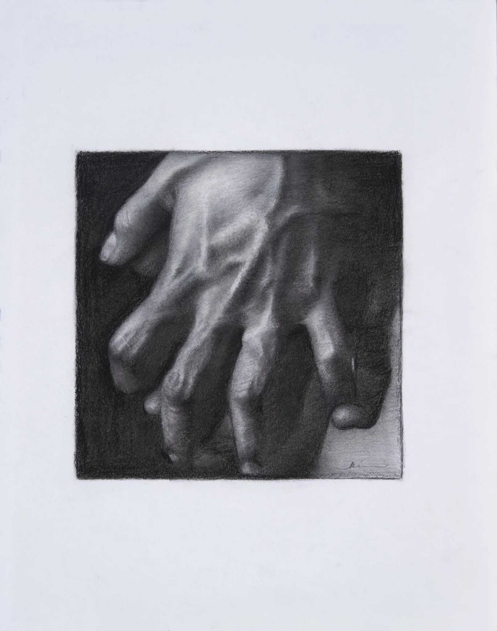 “Man’s Hands”
Charcoal on paper
15cm x 15cm