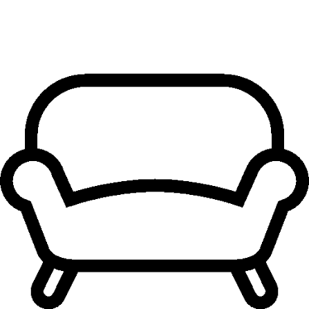 Ícone de um sofá de canto simples em estilo de linha preta