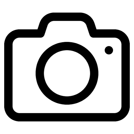 Ícone de uma câmera fotográfica simplificada em preto e branco