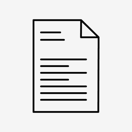 Ícone simples de uma folha de papel com linhas horizontais representando texto, e um canto superior direito dobrado.