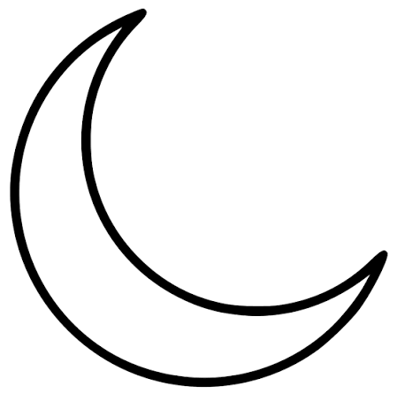 Ilustração de uma lua crescente preta sobre fundo branco.