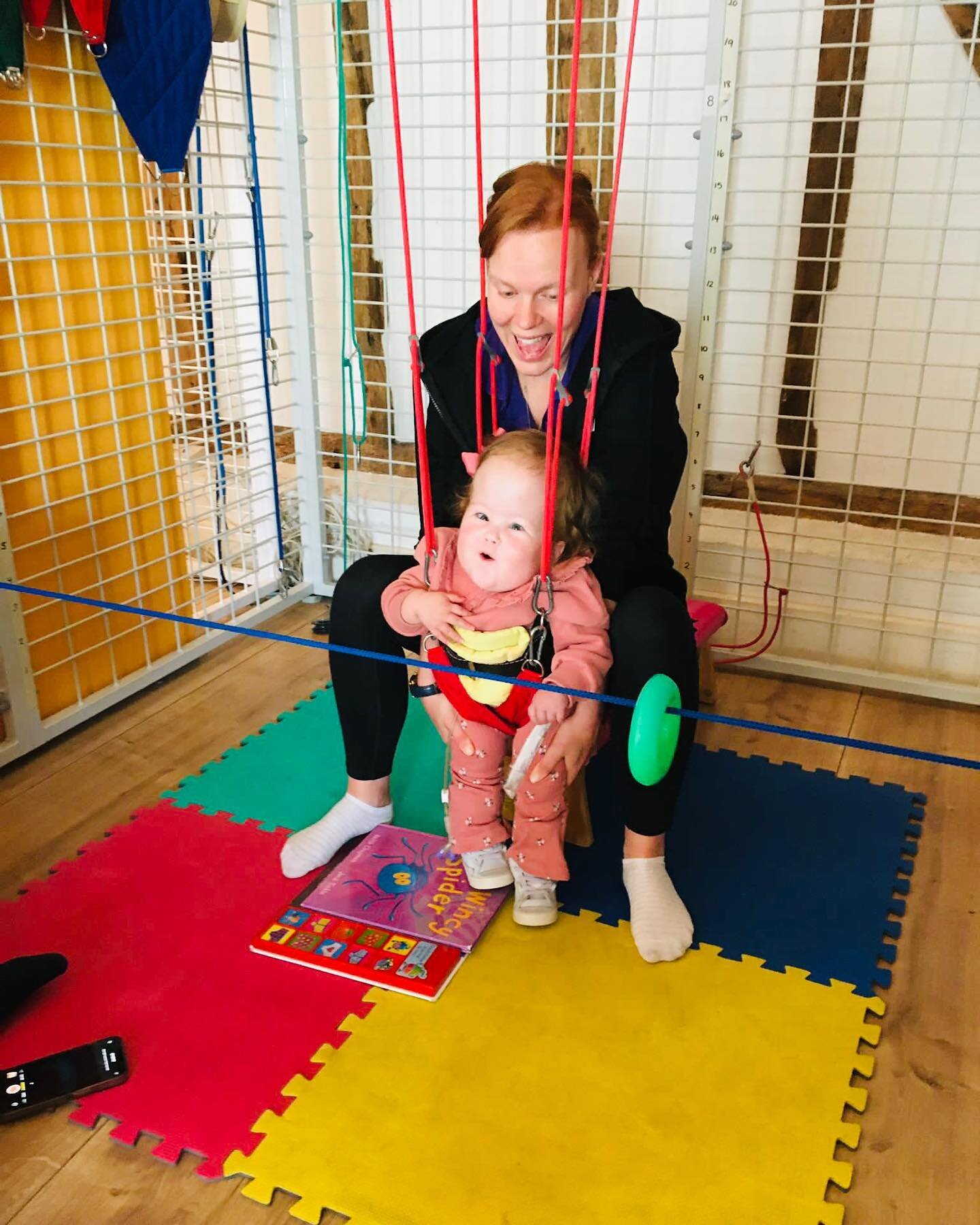 🚨Physio update 🚨

Delilah has been working hard in her weekly physio sessions to improve her standing balance and strength. 

The spider cage allows a child to be supported into a standing position with a variety of bungee cords. This allows childr