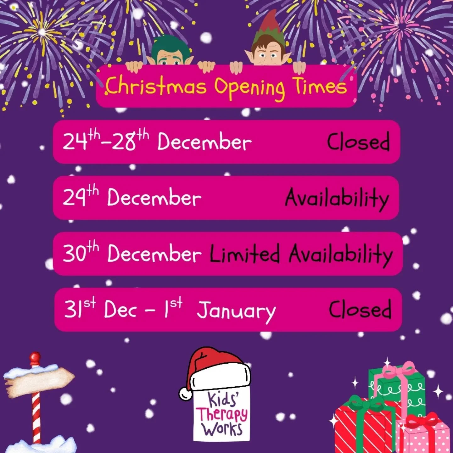 🎄Christmas Opening Times 2025🎅

There are some sessions still available on the 29th and 30th December, please get in contact to book in before the slots are full 📩

#Christmas #opening #openingtimes #christmas2025 #healthcare #physiotherapy