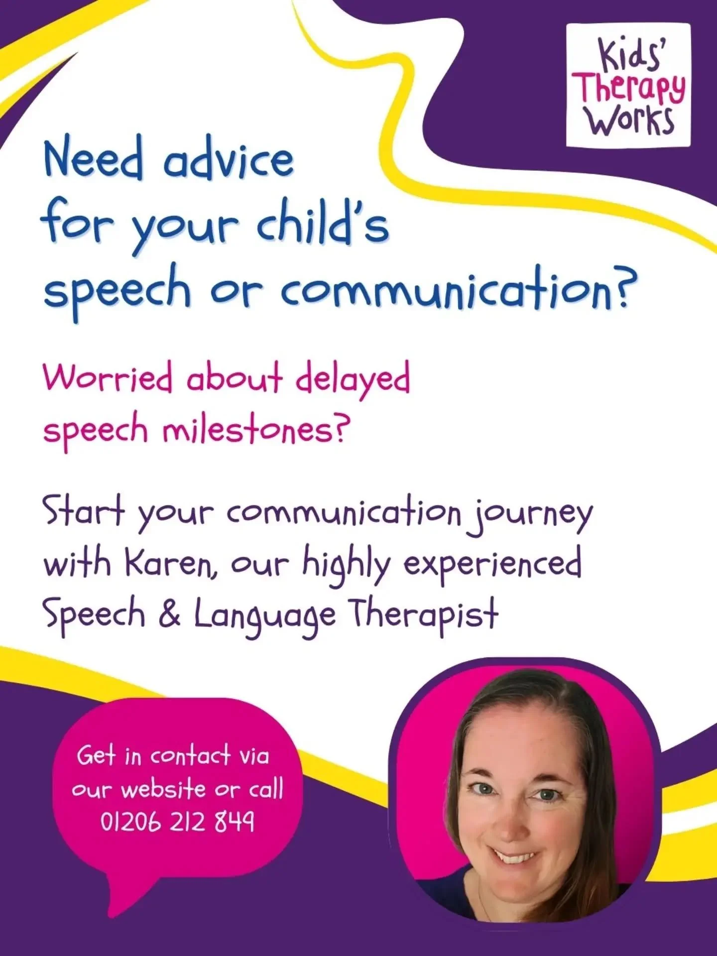 Looking for some guidance on your child's communication? 

Get in contact to chat to Karen, our highly experienced Speech &amp; Language Therapist

#kidstherapyworks #speechandlanguagetherapy #childrensspeechtherapy #speechtherapy