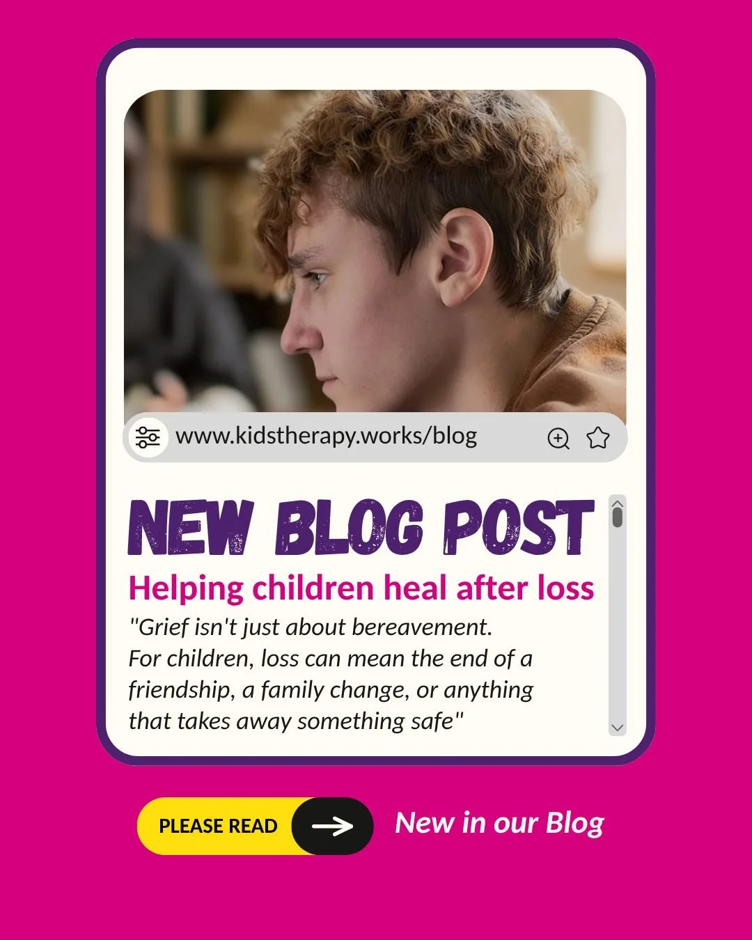 Grief isn't just about bereavement. For children, loss can mean the end of a friendship, a family separation, moving home, or any change that takes away something that felt safe.

In this post from her blog series, Ellen, our children's counsellor at