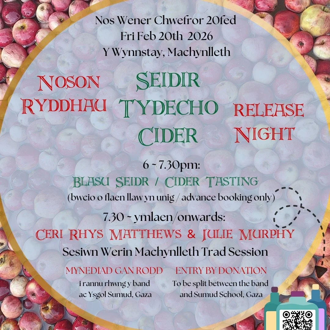 Mae amser na'r flwyddyn wedi ein cyrraedd ni unwaith yn rhagor! 
Dewch i'r Wynnstay i gwrdd &acirc;'r seidrau newydd, a'u dathlu!...

6-7:30: Eleni dan ni'n arbrofi efo digwyddiad blasu seidr ar ddechrau'r noson; cyfle i ddod i nabod y seidrau, pob u