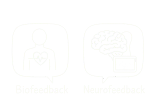 Illustration représentant biofeedback et neurofeedback. Le biofeedback montre une silhouette avec un cœur, le neurofeedback montre un cerveau connecté à un écran d'ondes.