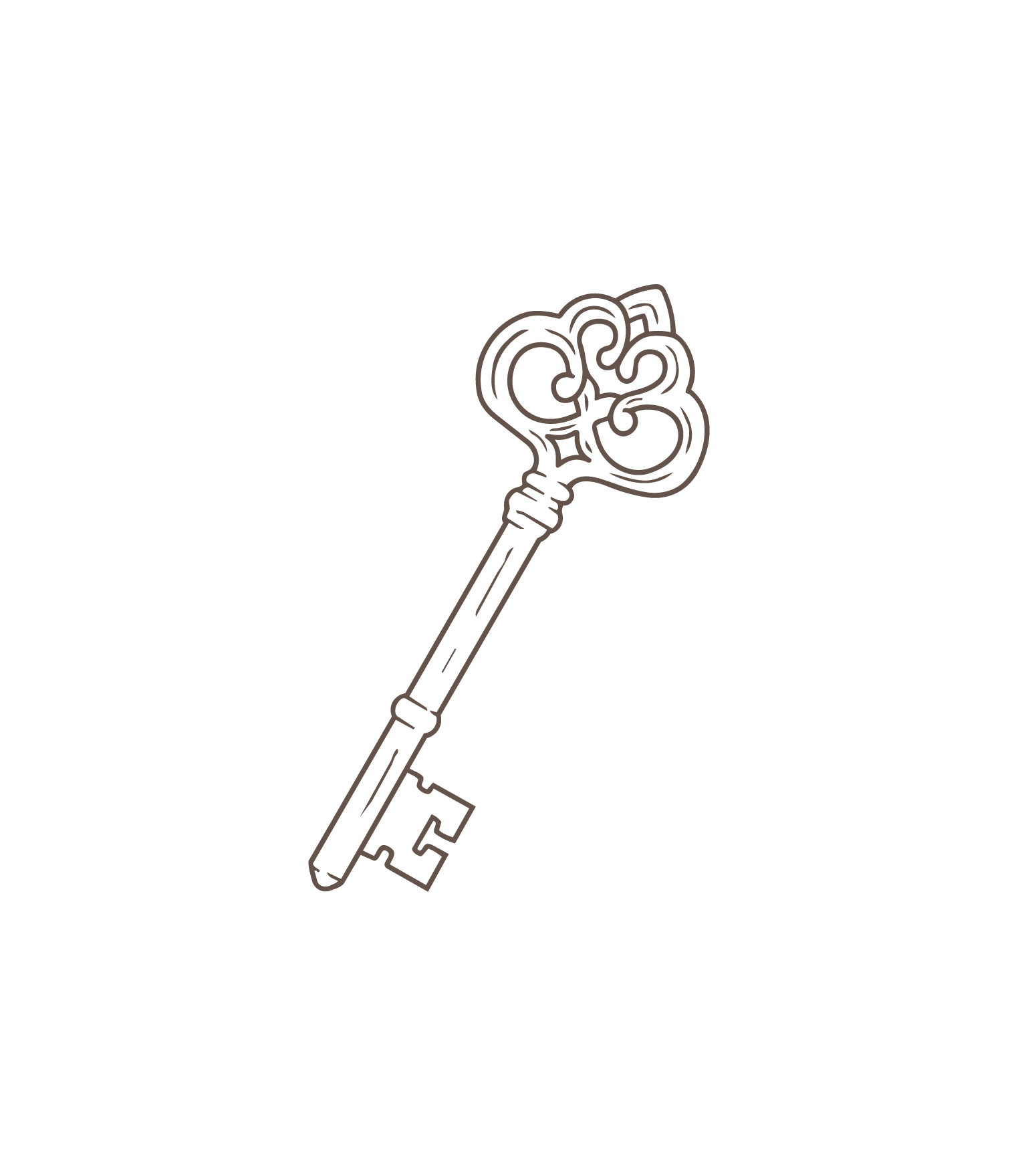 A line drawing of a key with a human brain incorporated into the top part of the key, symbolizing a connection between keys and the mind.