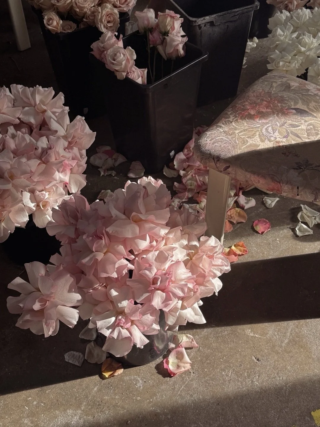 BTS - the warehouse bursting with endless roses and candlelight as we prepped for Victoria &amp; Ethan&rsquo;s day x 🌸