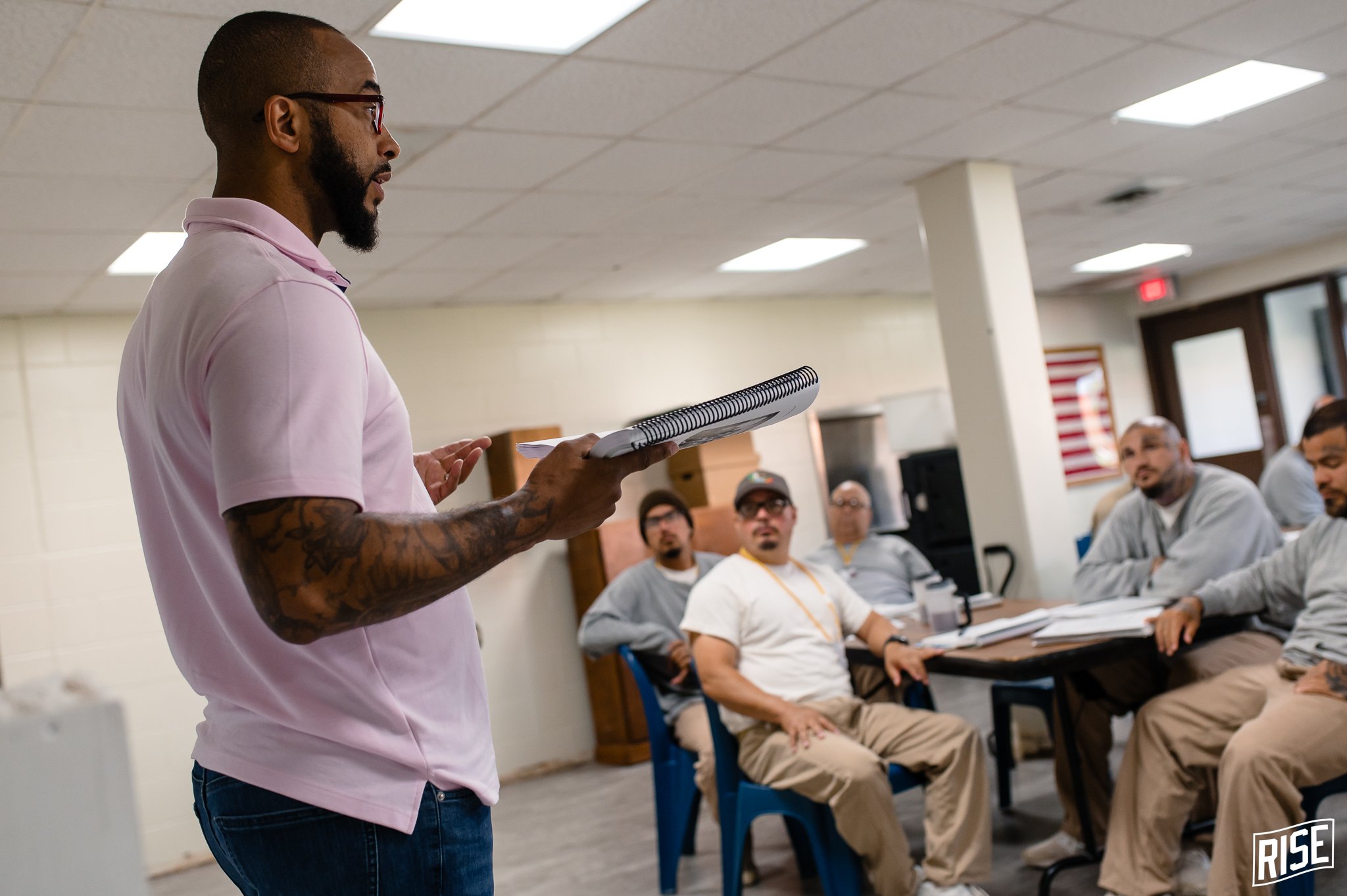 RISE In-Prison Program Associate teaching inside a Nebraska prison.