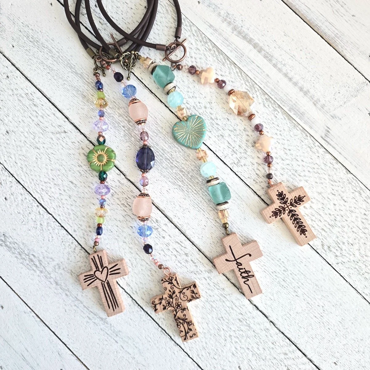 Faith Car Charm – Rearview Mirror Charm – Spiritual Car Accessory – Beaded Sun Catcher – Inspirational Hanging Charm