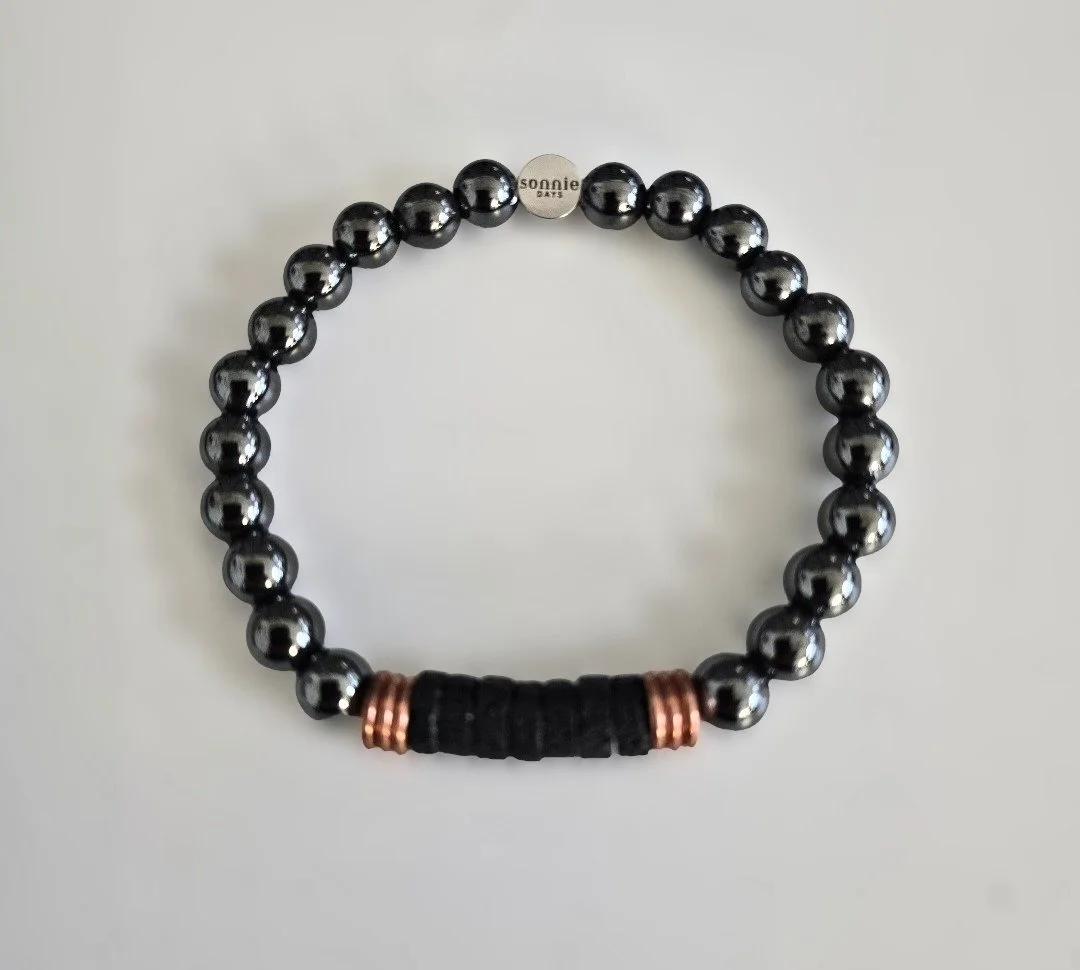 Debonair – Men’s Hematite & Lava Rock Bracelet with Copper Accents | Sleek, Sporty, Handmade Gift
