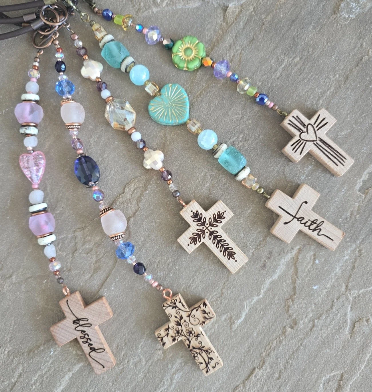 Faith Car Charm – Rearview Mirror Charm – Spiritual Car Accessory – Beaded Sun Catcher – Inspirational Hanging Charm
