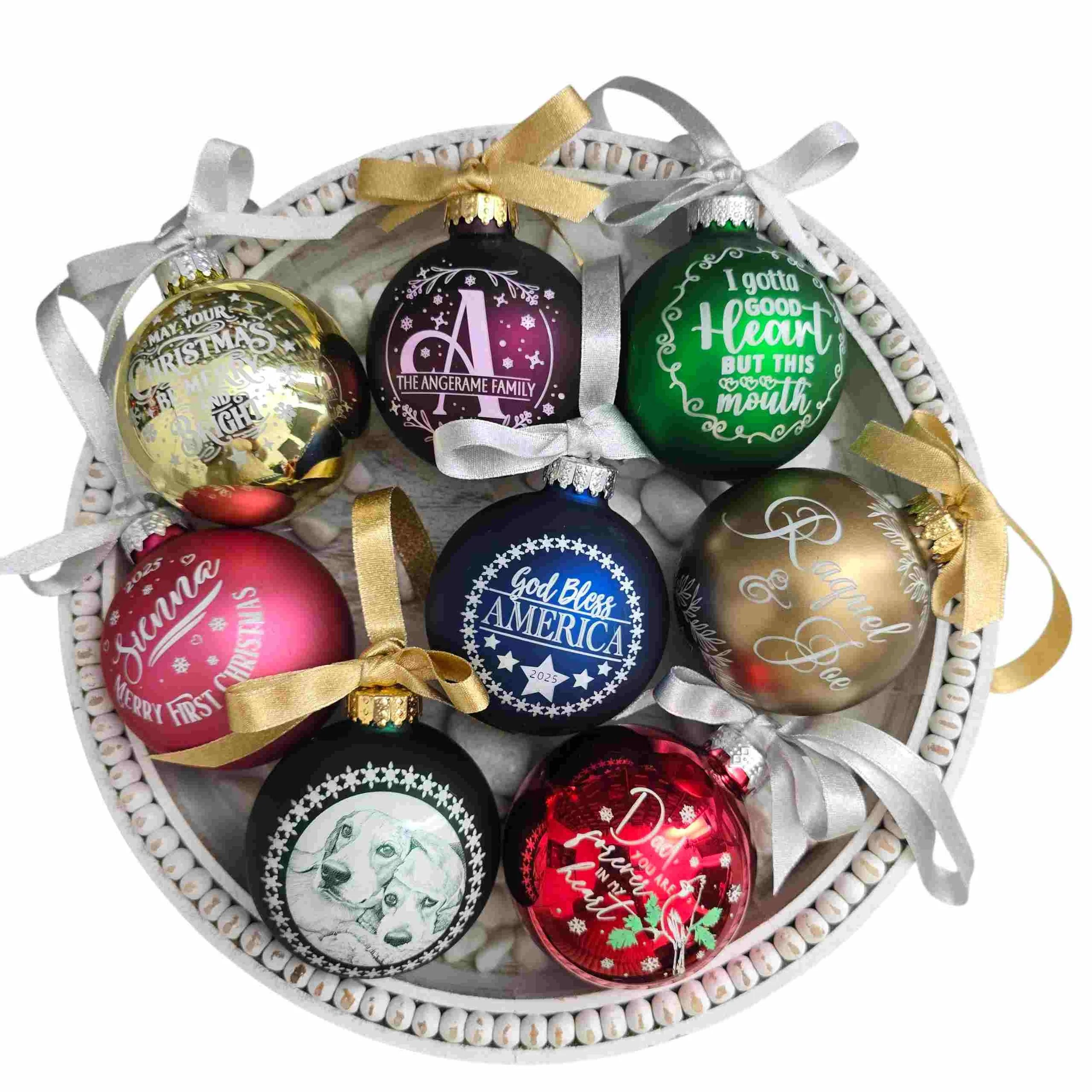 Personalized Engraved Glass Ornament – Baby’s First, Pets, Tribute, Monogram, New Home, & Holiday