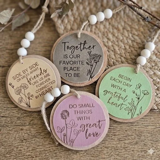 Inspirational Wood Ornament with Engraved Saying | Rustic Gift Tag Keepsake