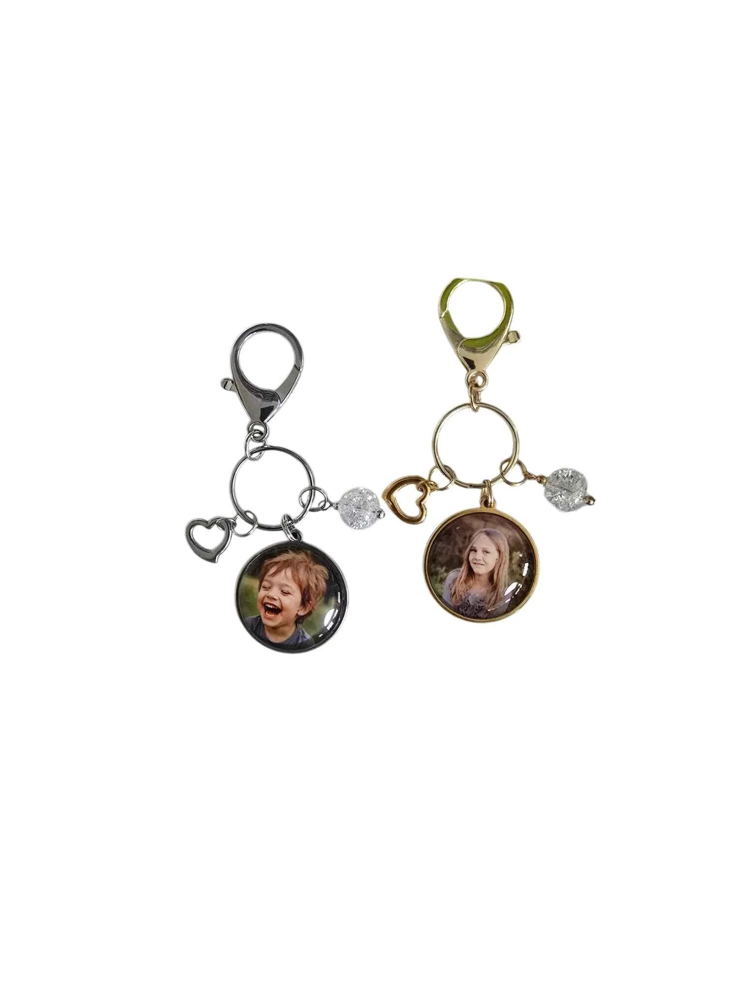 Round Photo Key Ring with Charms