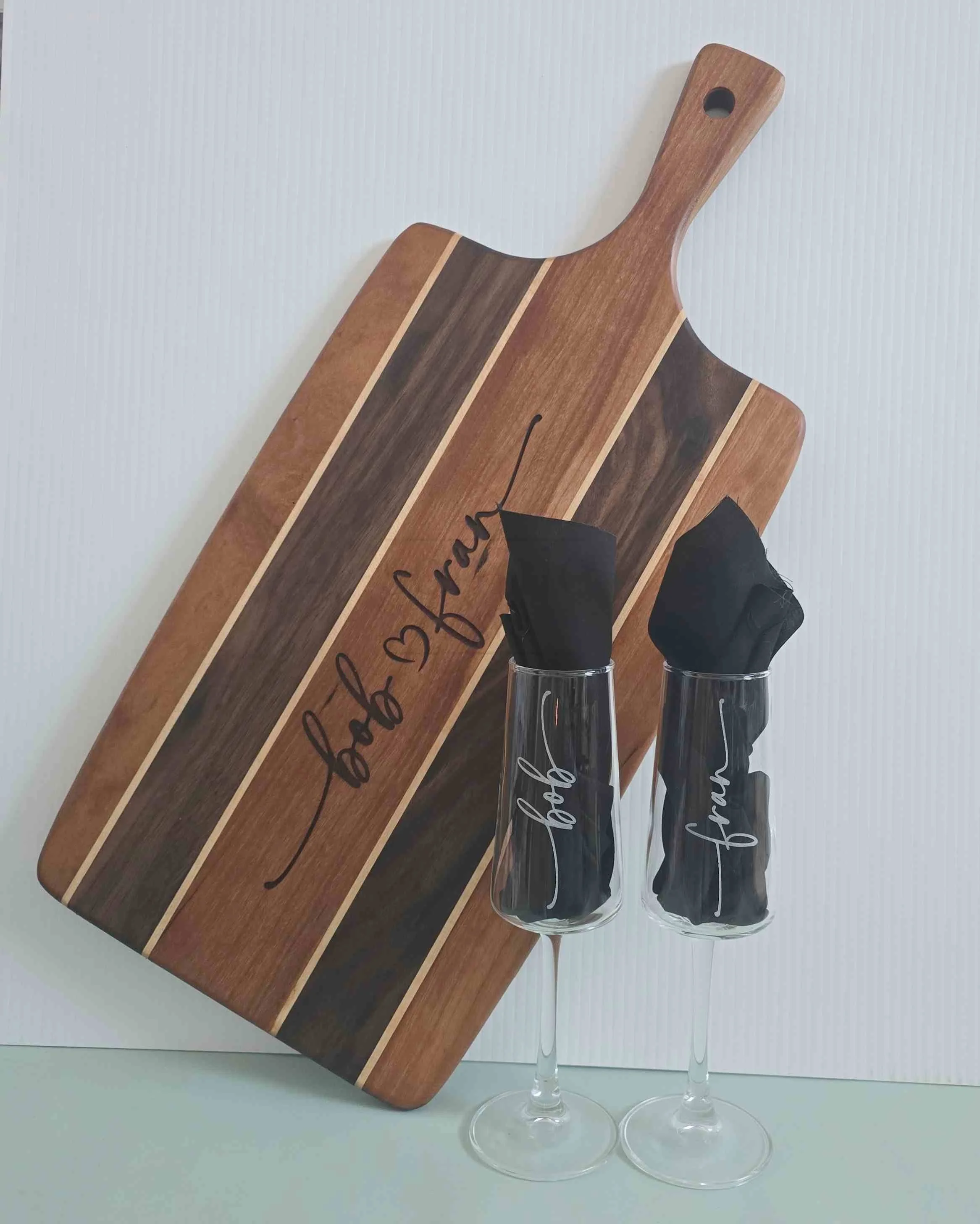 Custom engraved wood cutting board for wedding gift