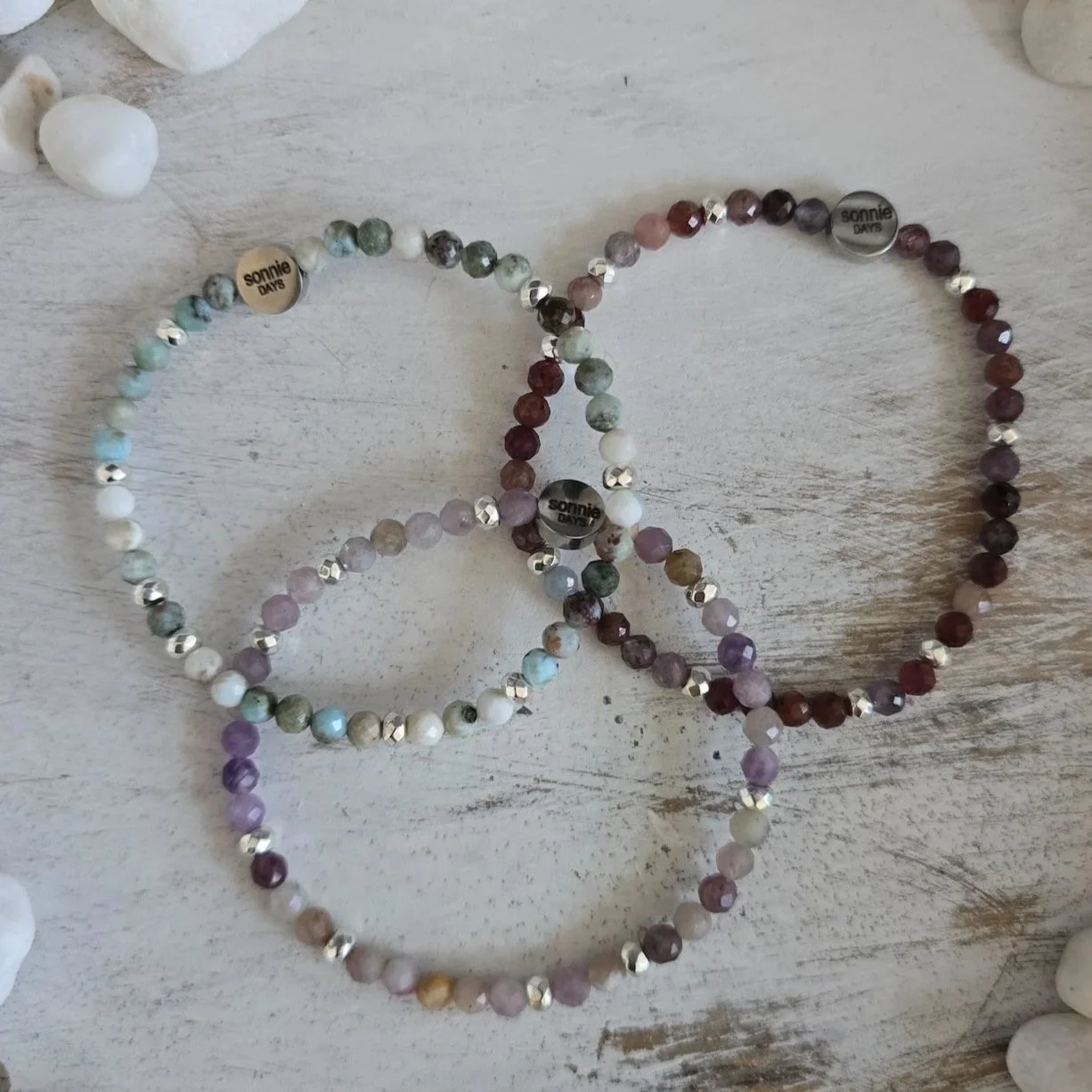 Gemstone Stretch Bracelet, Larimar, Purple Jade or Ruby Sapphire, Dainty Stacking Bracelet