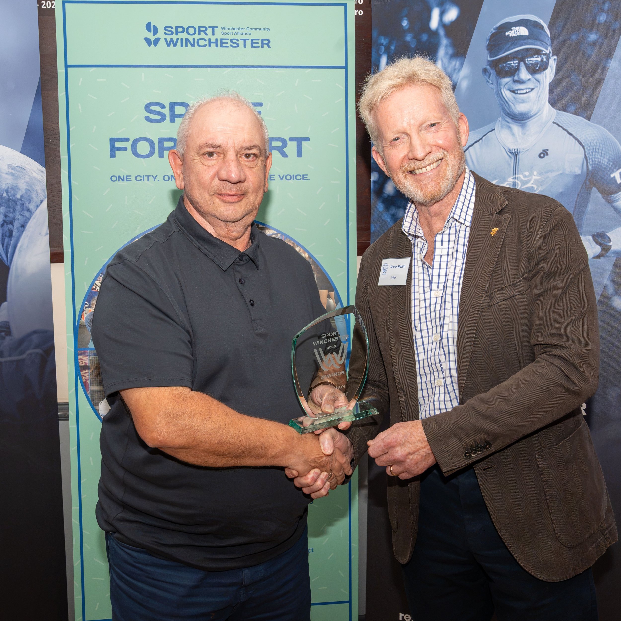At the recent Sport Winchester Awards 2026, Volunteer of the Year was awarded to Tony Pantelli of Winchester City Flyers by Simon Hazlitt.

The judge&rsquo;s verdict: Tony has been a pioneer of game development over 17 years and has overcome facility