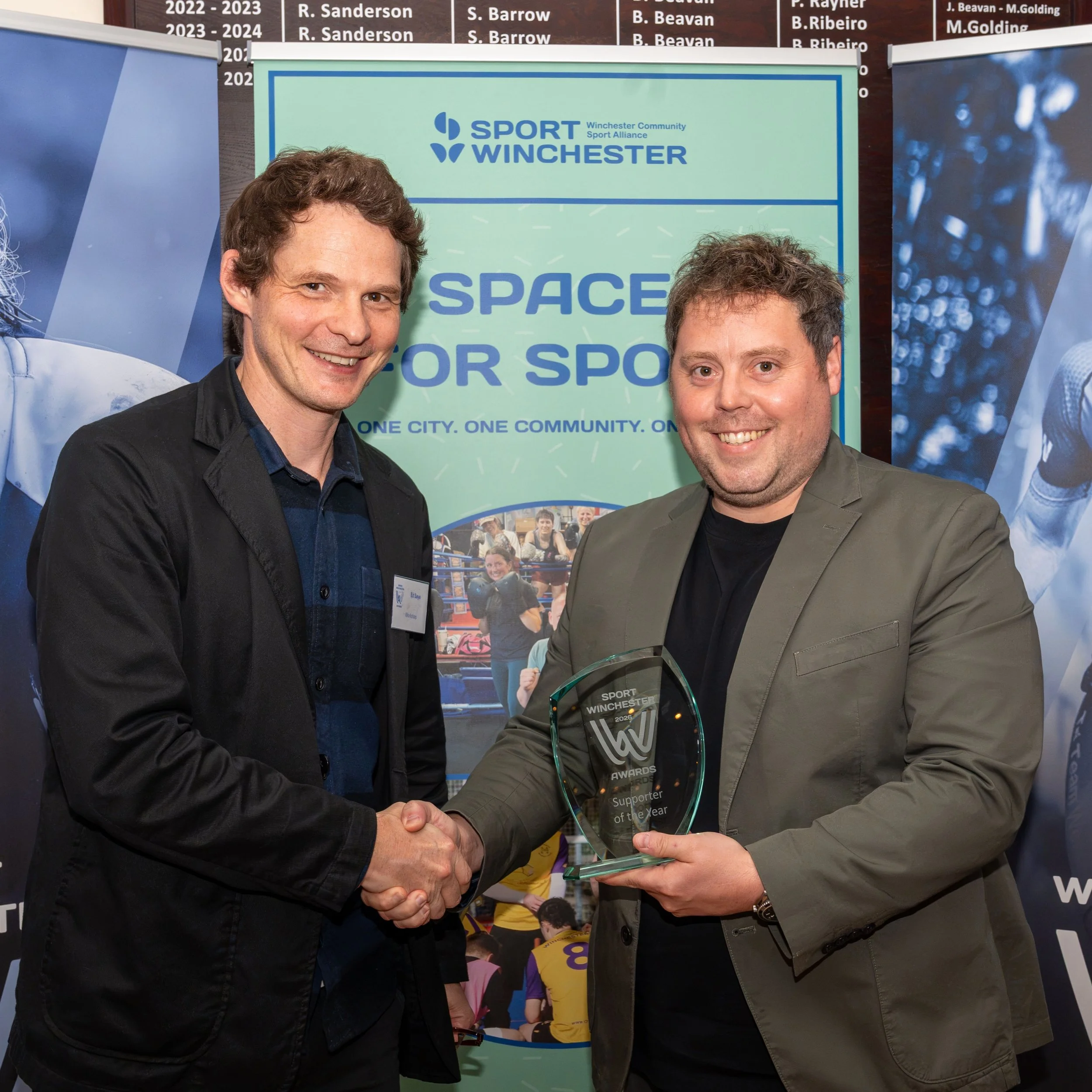 At the recent Sport Winchester Awards 2026, the award for Supporter of the Year was presented to James Hallett of Happy Hot Tubs by Ed Saye of Workshop

The judge&rsquo;s verdict: the long term programme that this supporter enabled helped fund an out