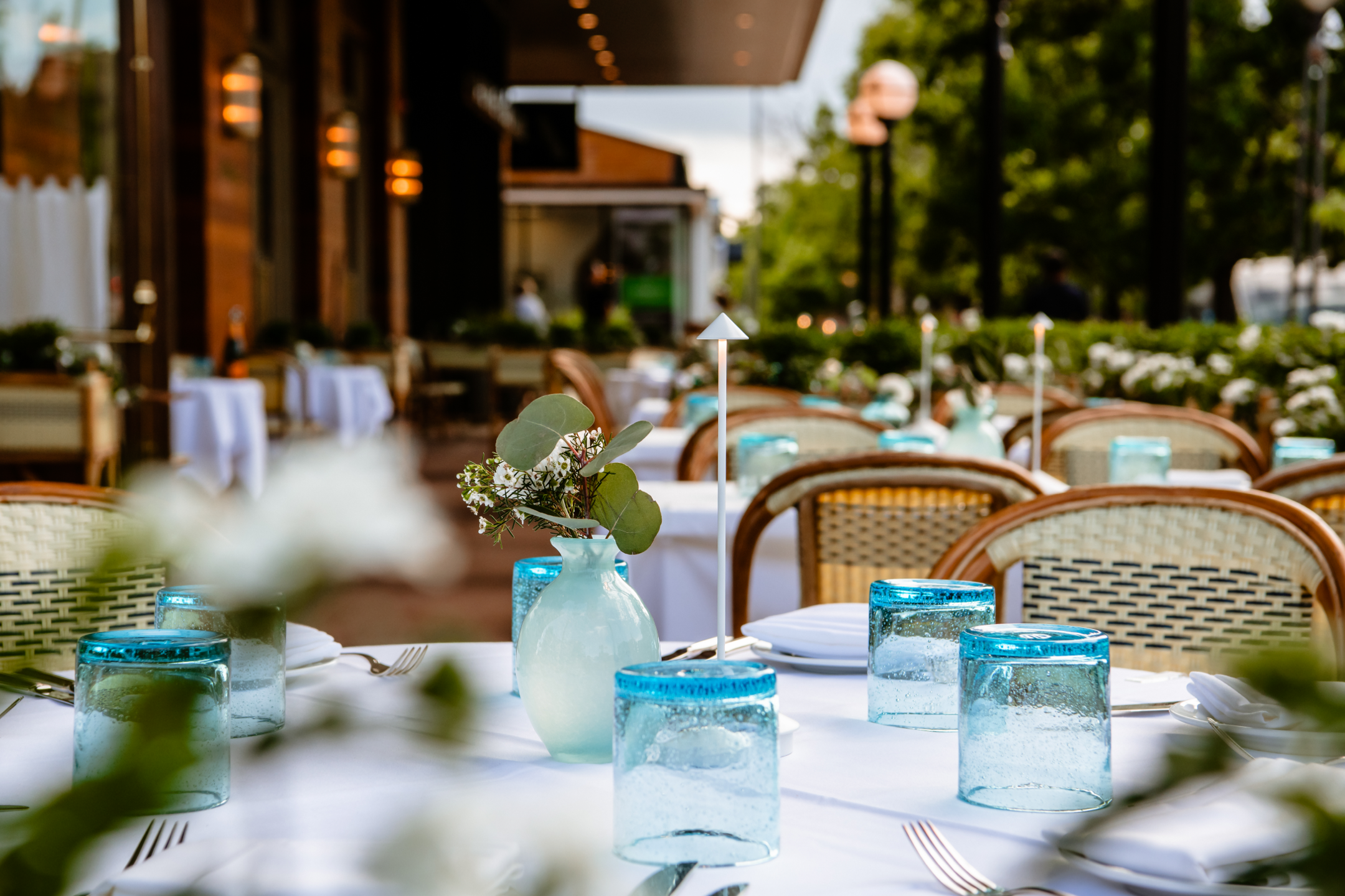 European-style sidewalk café patio at Le Bilboquet Denver