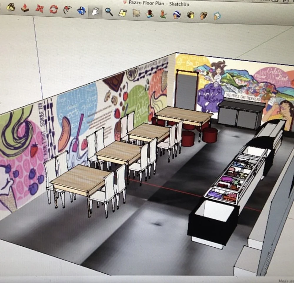 Rendering for Pazzo Gelato wall mural.