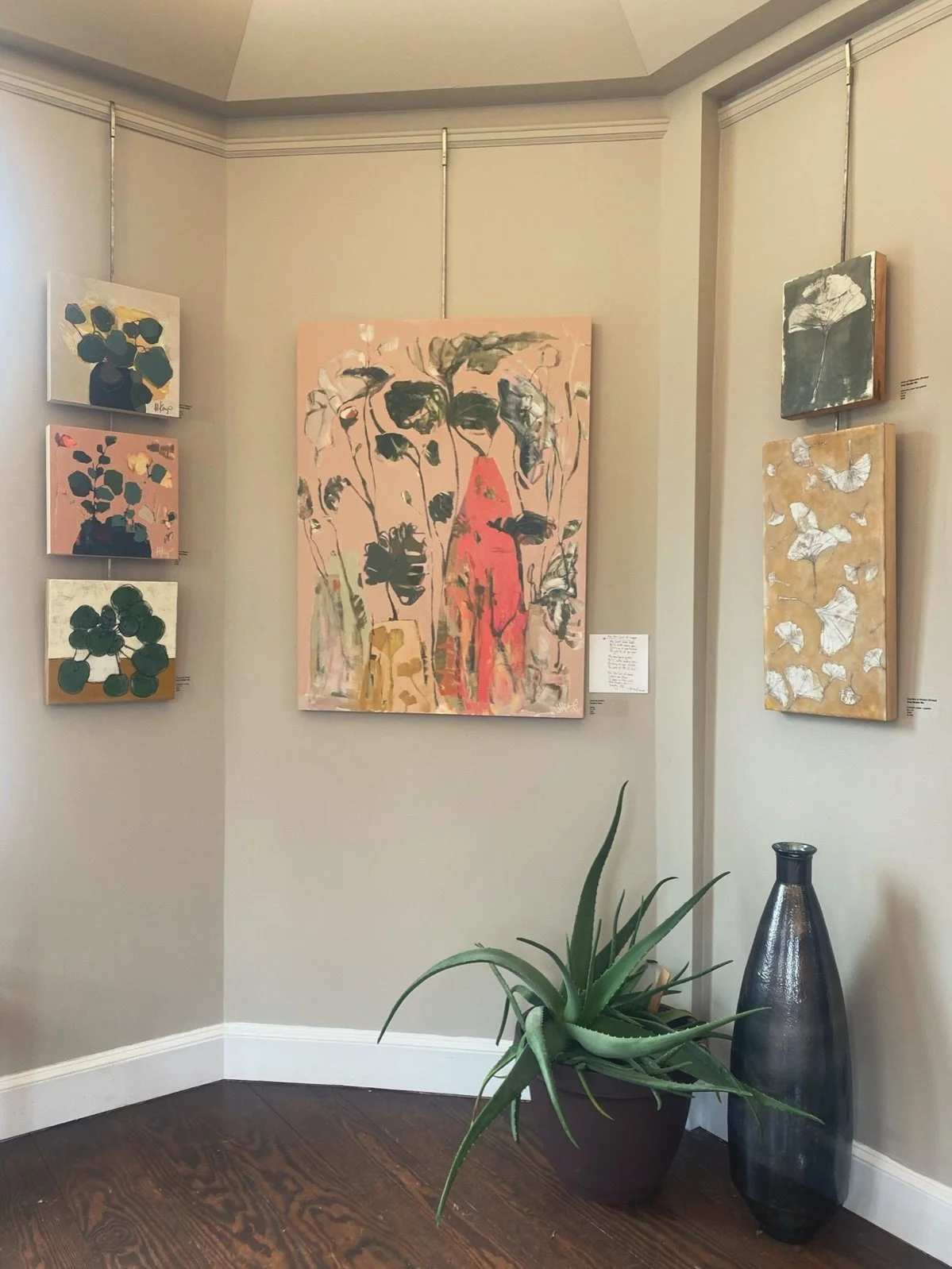 A quiet moment with FOLIA, an exhibition of new acrylic + encaustic paintings by @heatherkarpart and @amyvanderels at @newburyportart 🌱 The show is on view through May 30th, and the gallery is open Wed-Sun 11am-5pm 💚