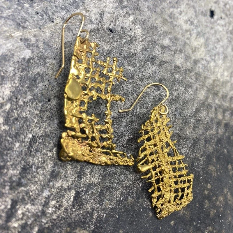 OOAK :: asymmetrical brass-burlap dangles