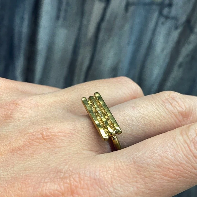 OOAK Brass Triple Bar Ring :: size 8