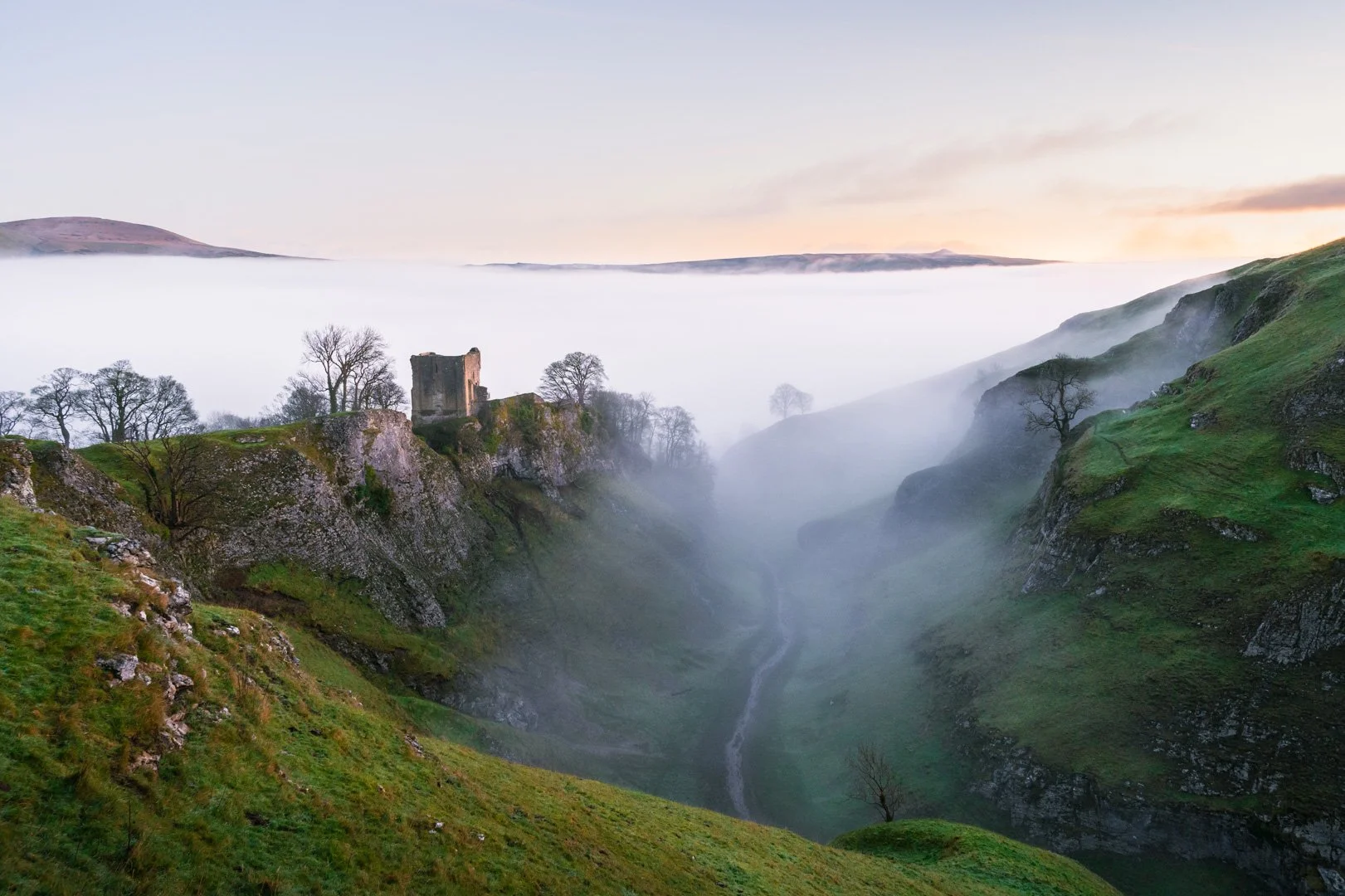 Peveril Castle Peak district sunrise cloud inversion .jpg