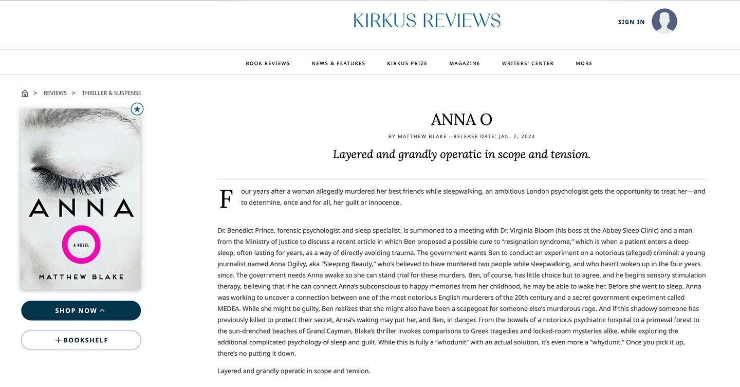 So excited to see this starred review of #AnnaO from @kirkus_reviews! @harperbooks @harpercollins @harpercollinsca @harperfiction @harperfictionpr